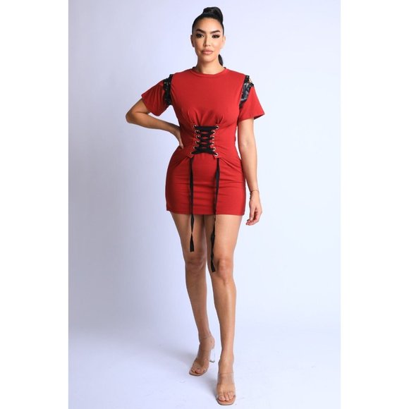 Boutique Dresses & Skirts - Women's Corset Tie Detailed Cutout Shoulder Tunic